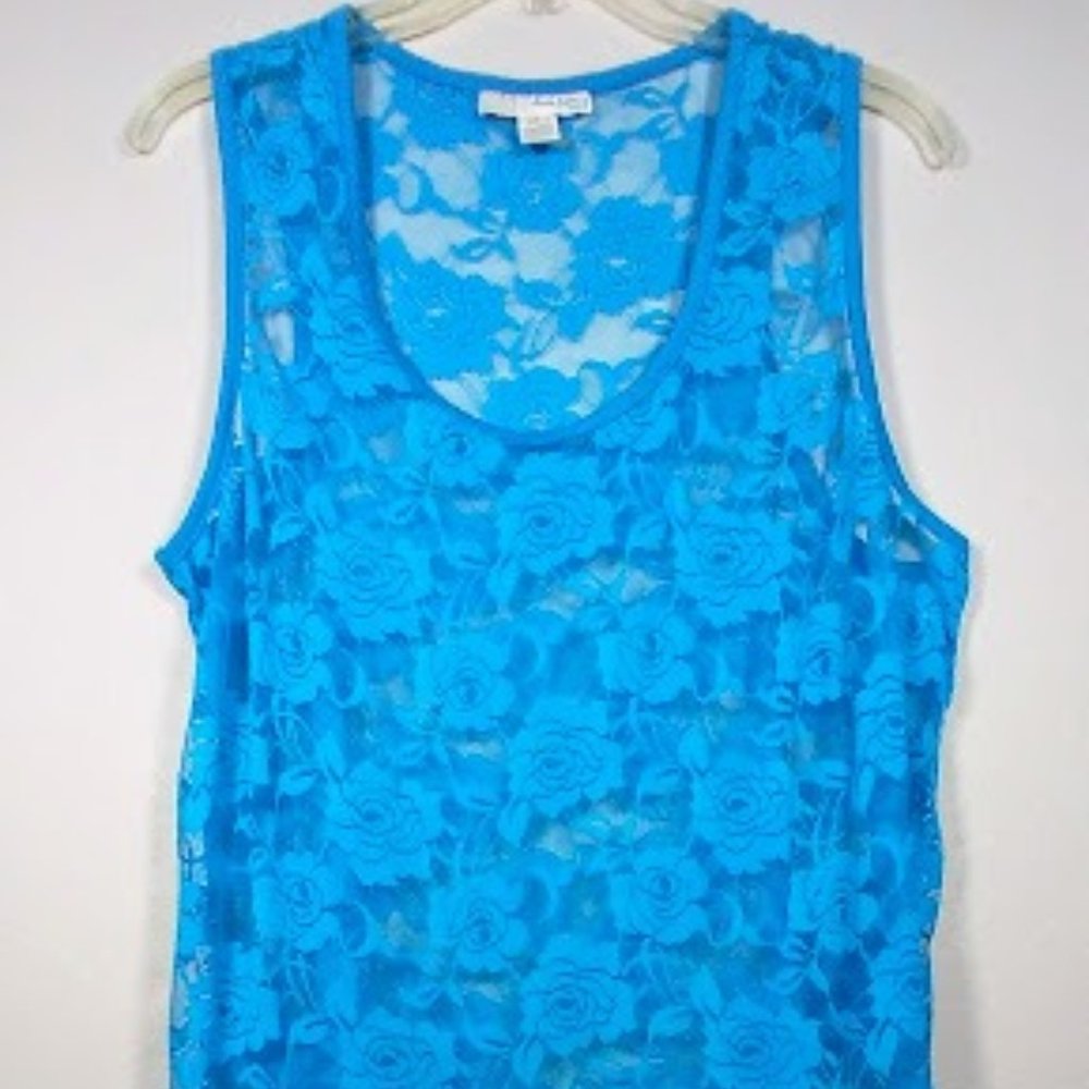 Derek Heart Plus Racerback Turqouise Stretch Lace Tank Sz: 2X - Picture 6 of 16